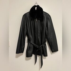 Y2K Vintage Leather Jacket, Insulated with Removable Faux Fur Collar